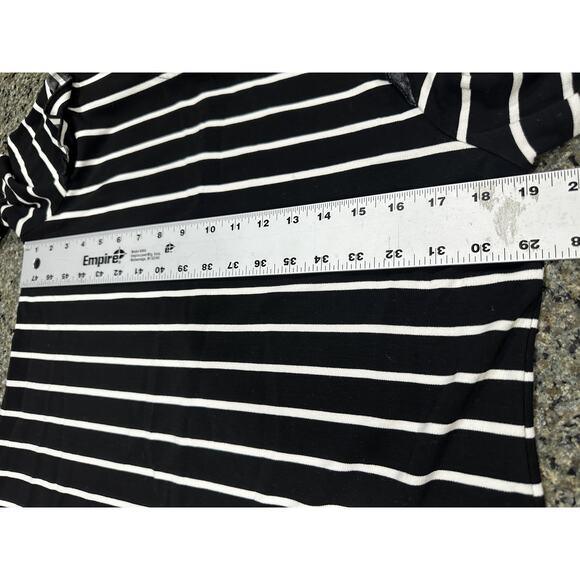 Black White Striped Dress Women Medium Long Sleeve Ruffle Shoulder Minimalist - Picture 3 of 5